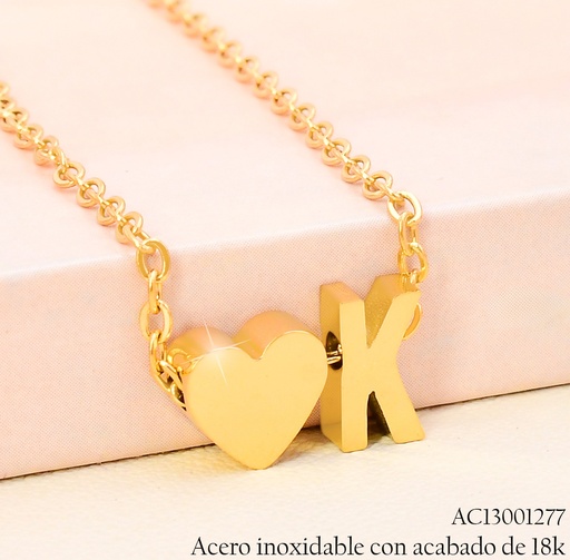[AC13001277] CADENA C/DIJE INICIAL 💛"K" ACERO INOX. ACABADO 18K.P25070033011