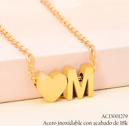 [AC13001279] CADENA C/DIJE INICIAL 💛"M" ACERO INOX. ACABADO 18K.P25070033013