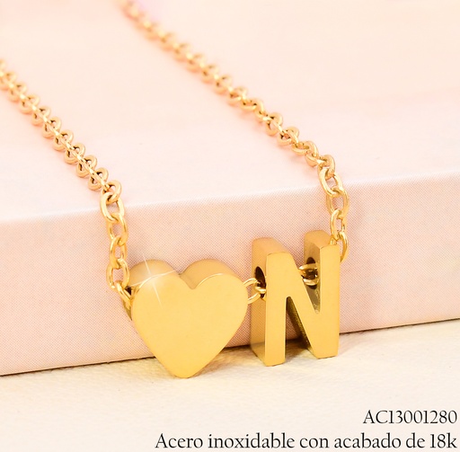 [AC13001280] CADENA C/DIJE INICIAL 💛"N" ACERO INOX. ACABADO 18K.P25070033014