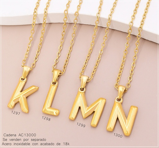 [AC13001299] CADENA C/DIJE INICIAL "M" ACERO INOX.ACABADO 18K.P25070034013