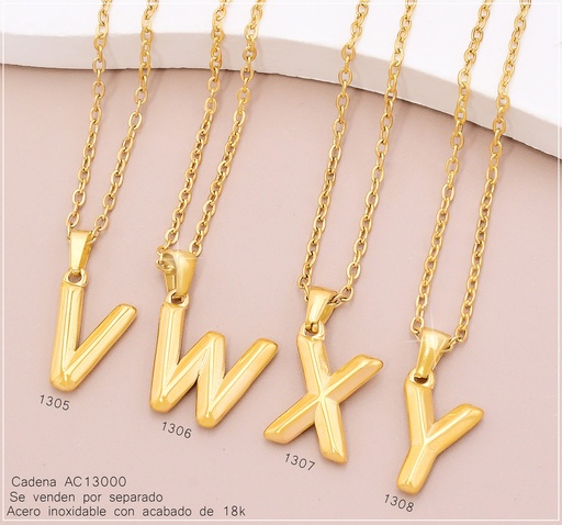 [AC13001307] CADENA C/DIJE INICIAL "X" ACERO INOX.ACABADO 18K.P25070034024
