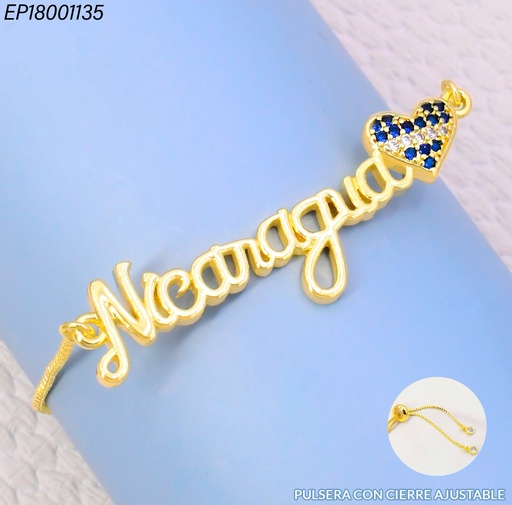 [EP18001135] PULSERA DORADA AJUSTABLE "NICARAGUA" CORAZON ZIRC. AZUL N6617-841