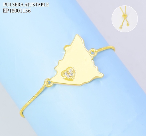 [EP18001136] PULSERA DOR AJUSTABLE DIJE MAPA NICARAGUA /CORAZON ZIRC. N6618-841 (PI) (PAG26)