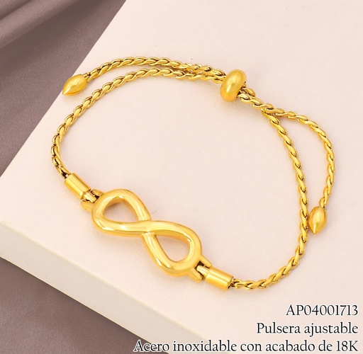 [AP04001713] PULSERA ACERO INOX. ACABADO 18K. AJUSTABLE /INFINITO CENTRO P25070071001