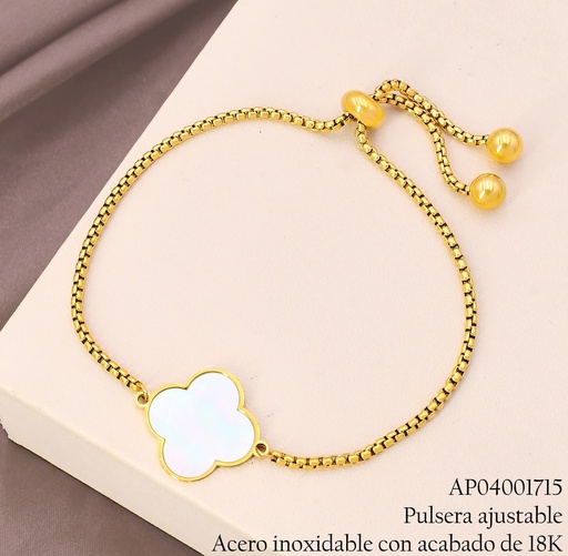 [AP04001715] PULSERA ACERO INOX. ACABADO 18K. VENECIANA AJUSTABLE DIJE VAN CLEEF P25070073001