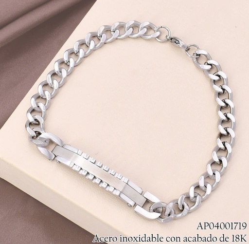 [AP04001719] PULSERA ACERO INOX. ACABADO 18K. PLAT PLACA C/ CUADROS P25070129001