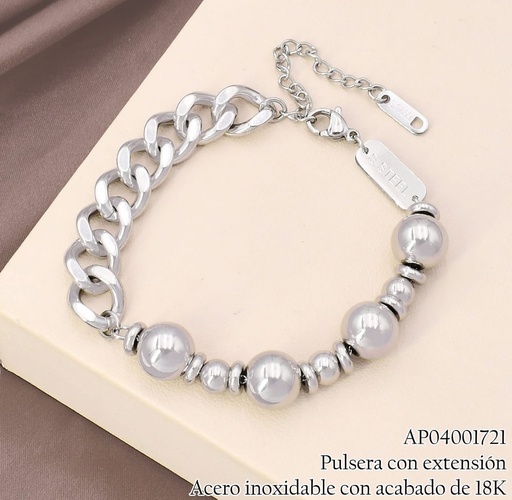 [AP04001721] PULSERA ACERO INOX. ACABADO 18K PLAT PELOT. GR & PQ /RUEDAS/ESLAB. P25061421002
