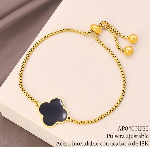 [AP04001722] PULSERA ACERO INOX. ACABADO 18K. VENECIANA AJUSTABLE DIJE VAN CLEEF NEGRO P25070073002