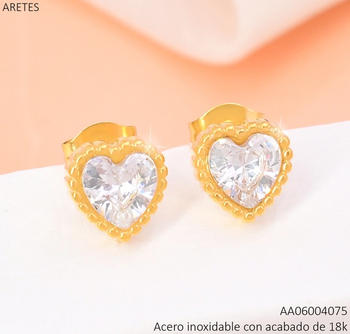 [AA06004075] ARETES ACERO INOX. ACABADO 18K. DOR CORAZON ZIRC CRISTAL P25070197001