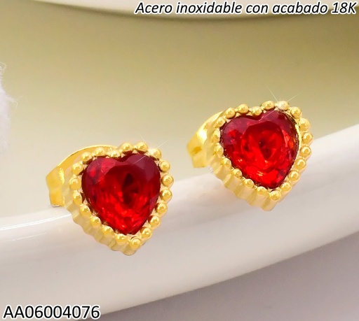 [AA06004076] ARETES ACERO INOX. ACABADO 18K. DOR CORAZON ZIRC ROJA P25070197002