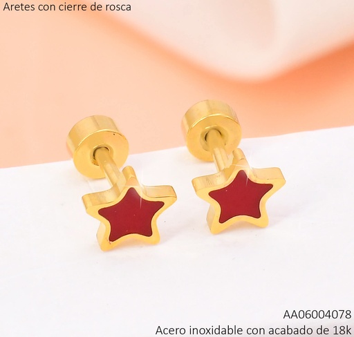 [AA06004078] ARETES ACERO INOX. ACABADO 18K. ESTRELLA ROJA CIERRE ROSCA P25070209001