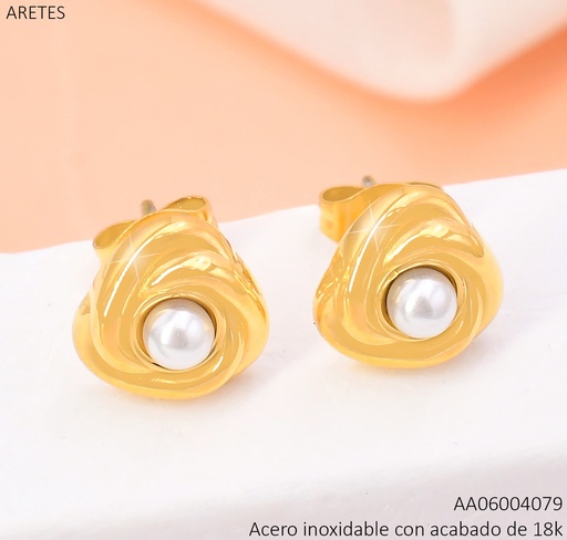 [AA06004079] ARETES ACERO INOX. ACABADO 18K. TRIANGULO / PERLA CENTRO P25061410001