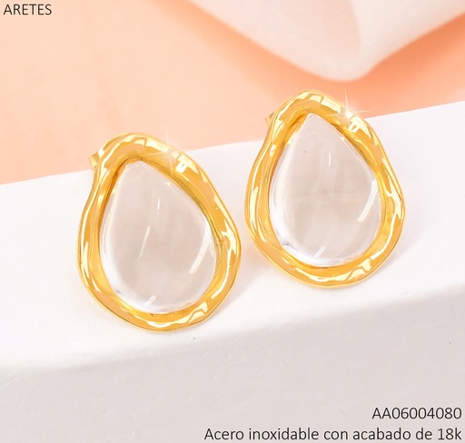 [AA06004080] ARETES ACERO INOX. ACABADO 18K. GOTA CRISTAL IRREG. P25070027001