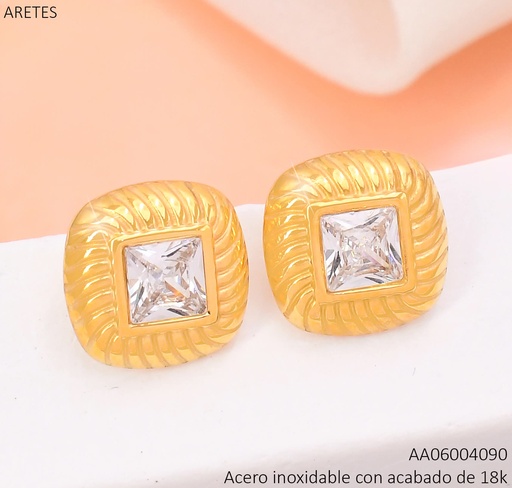 [AA06004090] ARETES ACERO INOX. ACABADO 18K. CUADRADO ZIRC. INCRUSTADA CRISTAL P25070211001