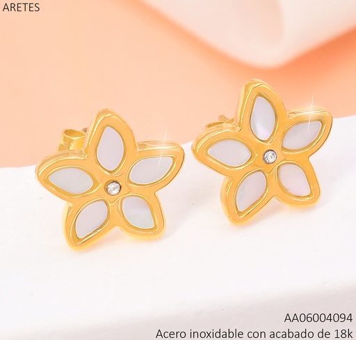 [AA06004094] ARETES ACERO INOX. ACABADO 18K. FLOR NACAR 5 PET. P25070015001