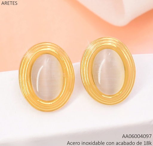 [AA06004097] ARETES ACERO INOX. ACABADO 18K. OVALO CREMA P25070194001