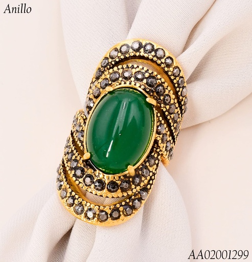 [AA02001299] ANILLO 5 LINEAS ZIRC/CENTRO OV.VERDE RA626-305