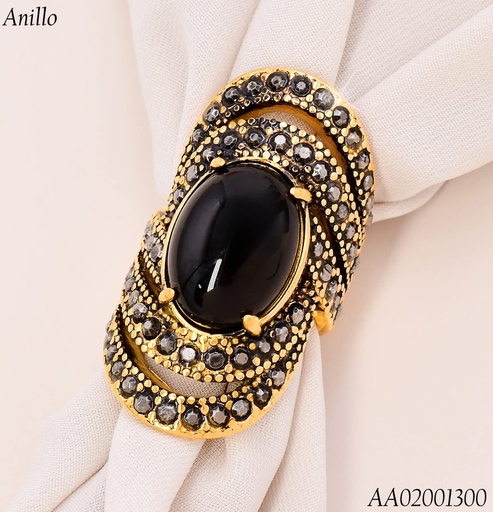 [AA02001300] ANILLO 5 LINEAS ZIRC/CENTRO OV.NEGRO RA627-305