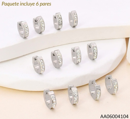 [AA06004104] PAQ. 6 PARES ARETES HUGGIES PLAT ZIRC. CRISTAL 003-A3481-100
