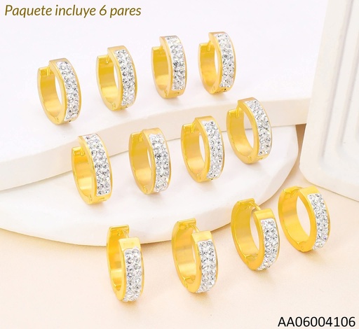 [AA06004106] PAQ. 6 PARES ARETES HUGGIES ZIRC. CRISTAL 003W1753-100