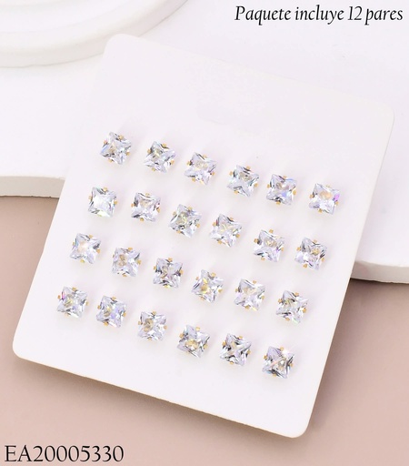 [EA20005330] PAQ. 12 PARES ARETES ZIRC CUADRADAS CRISTAL X10-402-6
