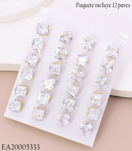 [EA20005333] PAQ. 12 PARES ARETES ZIRC. CUADRADA X10-402-7 MM