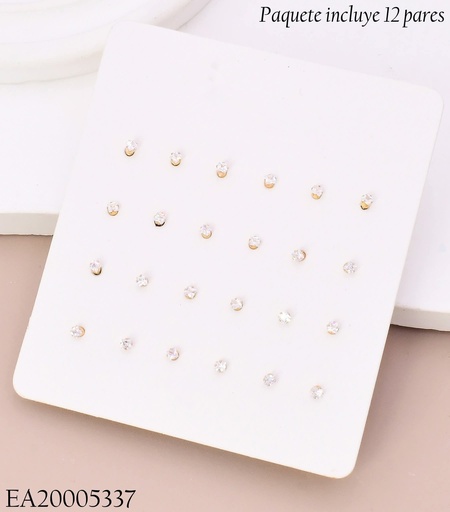 [EA20005337] PAQ. 12 PARES ARETES ZIRC. CUADRADA CRISTAL X10-199- 2 MM