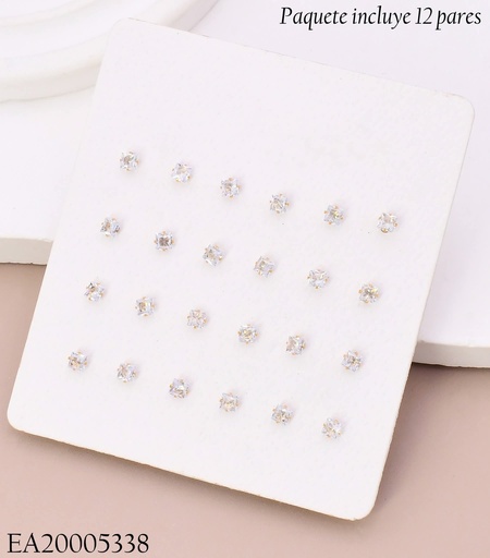 [EA20005338] PAQ. 12 PARES ARETES ZIRC. CUADRADA X10-199-3 MM