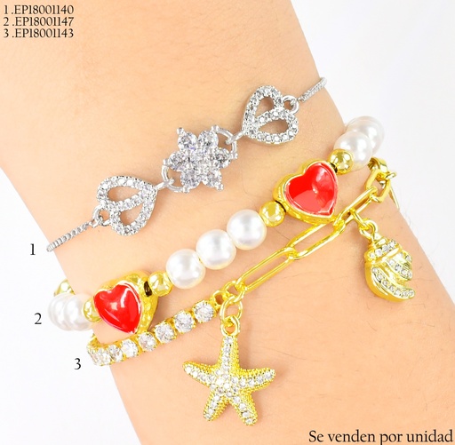 [EP18001147] PULSERA DORADA AJUSTABLE PERLAS /CORAZONES/PELOTITAS DOR  N5145-184