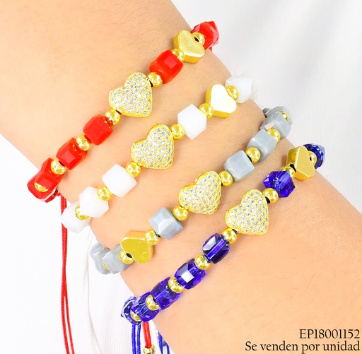 [EP18001152] PULSERA AJUSTABLE CORAZONES/CUADROS/PELOTITAS / COL SURT. Z508-212