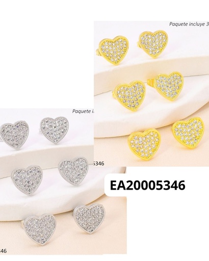 [EA20005346] PAQ. 3 PARES ARETES CORAZON ZIRC. D/P N6461-212
