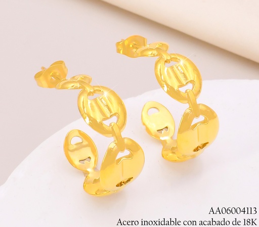 [AA06004113] ARETES ACERO INOX. ACABADO 18K. "C" GRABADO DE CADENA P25070167001
