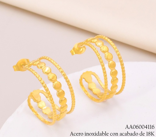 [AA06004116] ARETES ACERO INOX. ACABADO 18K. "C" 3 LINEAS CIRC. P25070151001