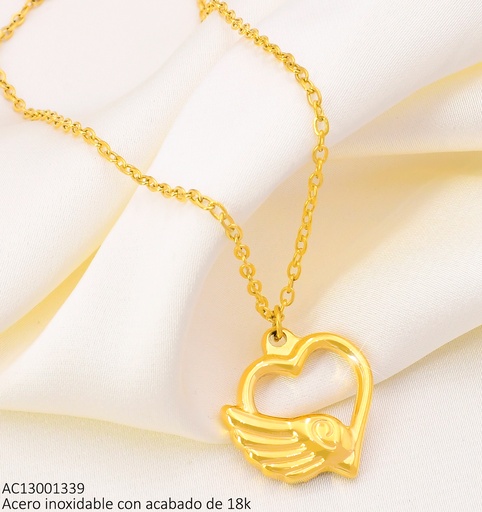 [AC13001339] CADENAS ACERO INOX. ACABADO 18K. DIJE CORAZON C/ALA P25070022001