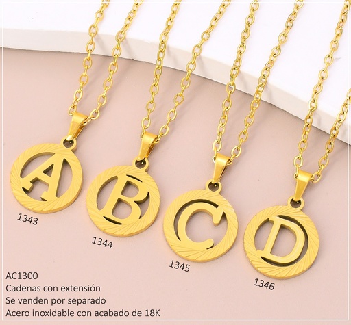 [AC13001343] CADENA ACERO INOX. ACABADO 18K. CIRCULO INICIAL "A" P25061426001