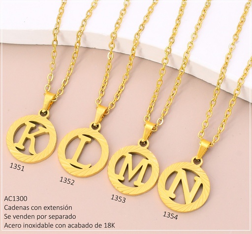 [AC13001351] CADENA ACERO INOX. ACABADO 18K. CIRCULO INICIAL "K" P25061426011