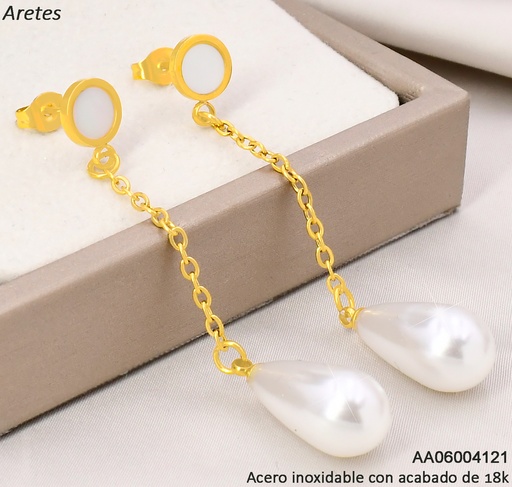 [AA06004121] ARETES ACERO INOX. ACABADO 18K. RD NACAR /CADENITA/PERLA P25070190001