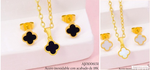 [AJ01006131] JUEGO ACERO INOX. ACABADO 18K.VAN CLEEF PEQ.⚪/⚫P25070055001