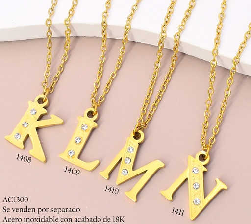 [AC13001409] CADENA ACERO INOX. ACABADO 18K. INICIAL "L" GR. ZIRC. P25070032012
