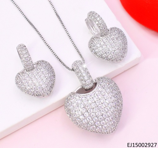 [EJ15002927] SET PLAT. CORAZON INFLADO C/ZIRCONIAS /CALADO SE1191-6