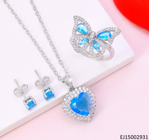 [EJ15002931] SET PLAT. ZIRC.RD CELESTES/DIJE:🩵 C/ANILLO AJUST 🦋 SE1360-9