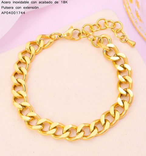 [AP04001744] PULSERAS ACERO INOX. ACABADO 18K. ESLABON BARBADA HUECA P25070084001