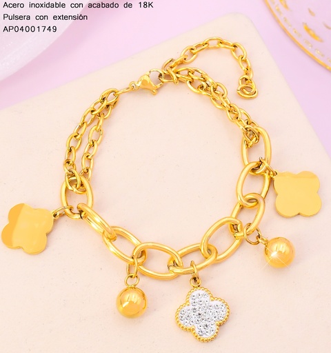 [AP04001749] PULSERAS ACERO INOX. ACABADO 18K. ESLABON/VAN CLEEF/PELOTITA P25070075001