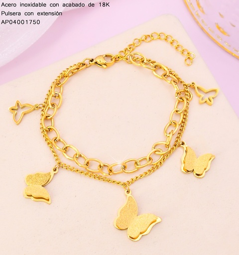 [AP04001750] PULSERAS ACERO INOX. ACABADO 18K. DOBLE DIJE MARIPOSAS P25070083001