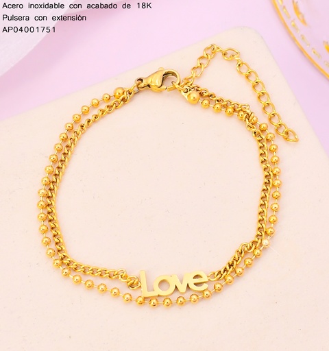 [AP04001751] PULSERAS ACERO INOX. ACABADO 18K. DOBLE ESLAB. & PELOTITAS P25070092001