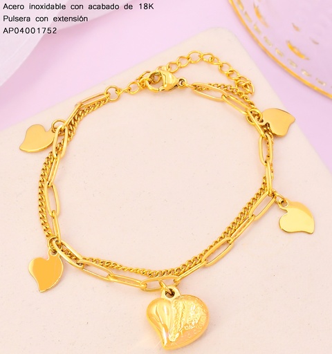 [AP04001752] PULSERAS ACERO INOX. ACABADO 18K. DOBLE ESLAB. / DIJE CORAZON P25070082001