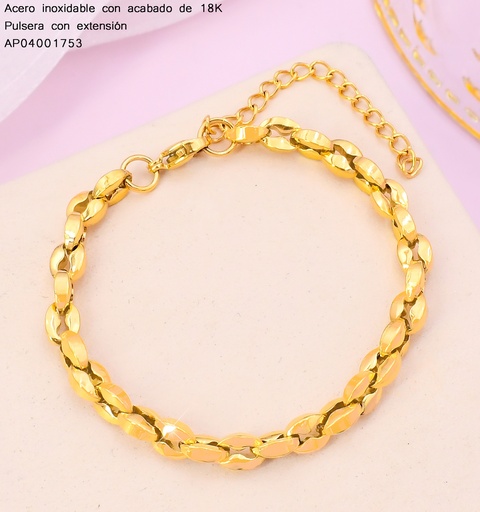 [AP04001753] PULSERAS ACERO INOX. ACABADO 18K. ESLABON FORZADO P25070103001
