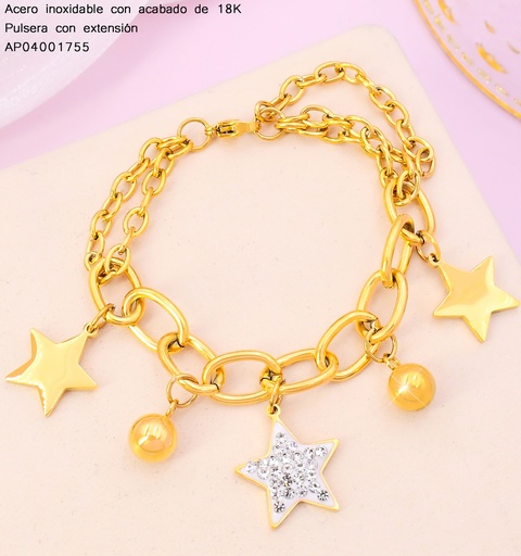 [AP04001755] PULSERAS ACERO INOX. ACABADO 18K. ESLAB./ ESTRELLAS/PELOTITAS P25070079001