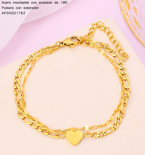 [AP04001762] PULSERAS ACERO INOX. ACABADO 18K. DOBLE/MARTILLADA/CORAZON P25070093001