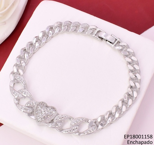 [EP18001158] PULSERA PLAT. ESLABON CUBANO / ZIRC/ CORAZON N5765-268